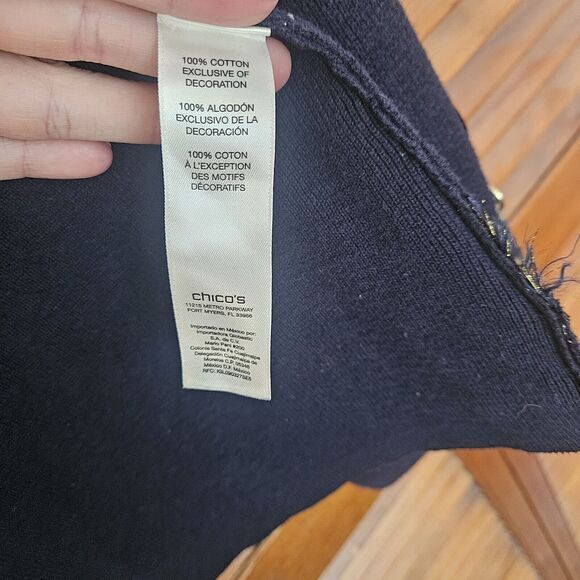 Chico’s Demitria Cardigan Women L Navy Gold Embroidered Byzantine Beaded Zip‎ Up - Picture 4 of 11